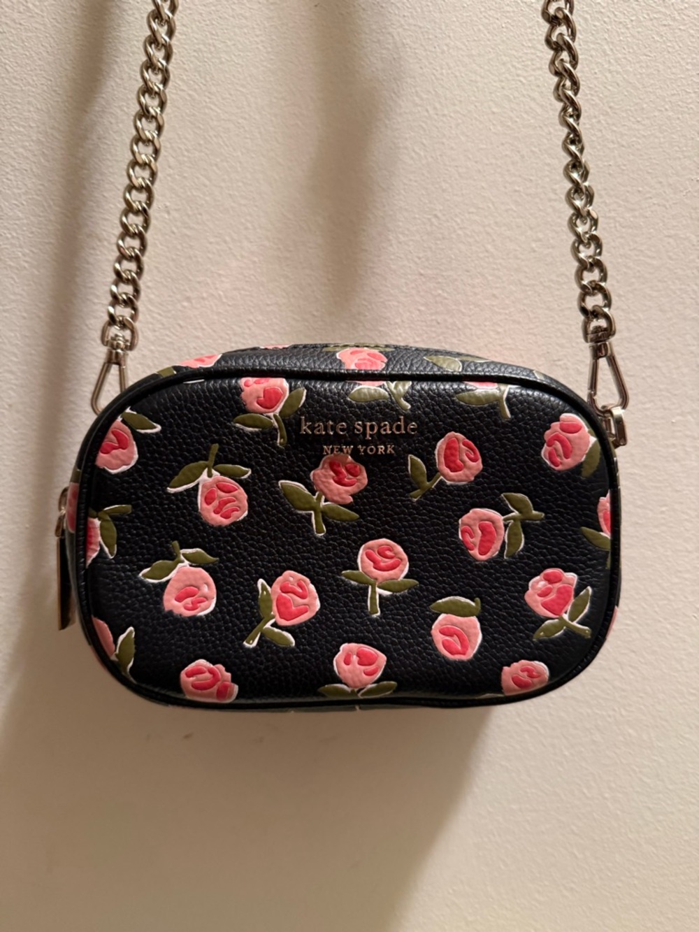 kate spade Black Rose Print Crossbody Bag with Gold Chain - Picture 3 of 5
